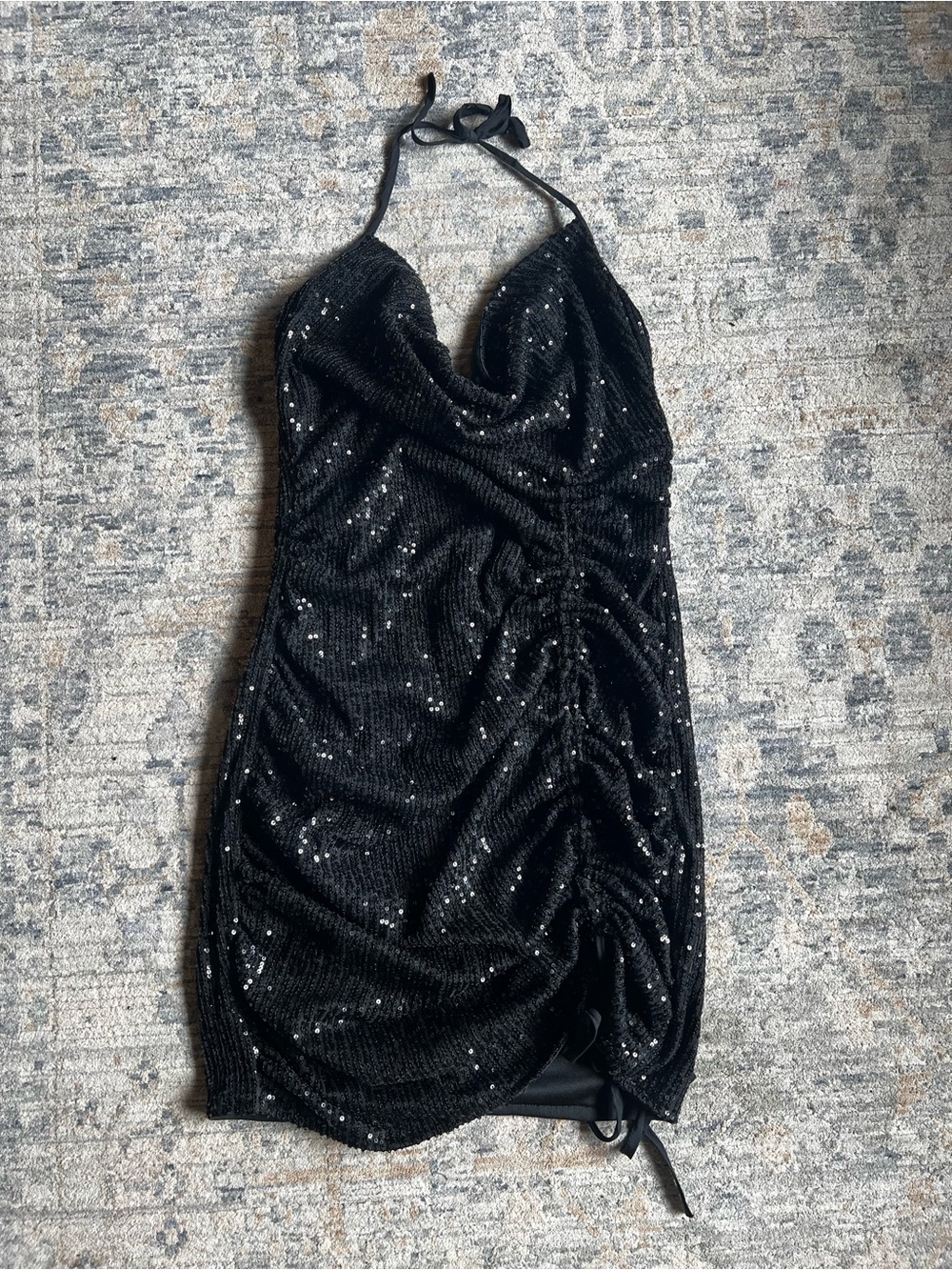 Black Sequin Halter Ruched Homecoming/Evening Dress